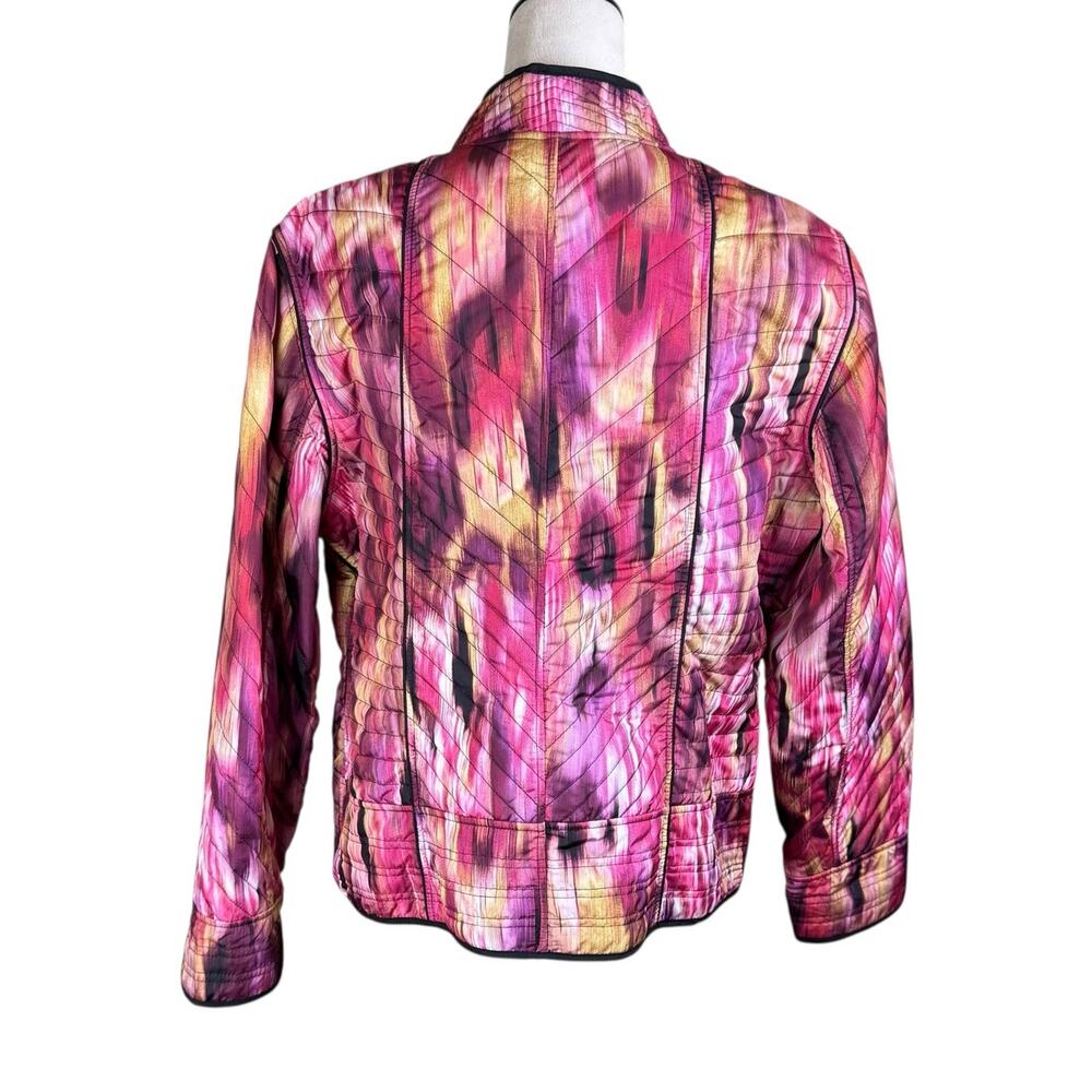 Chico's Sz 2 Pink Watercolor Lightweight Quilted Collarless Open Layering Jacket - Picture 3 of 12